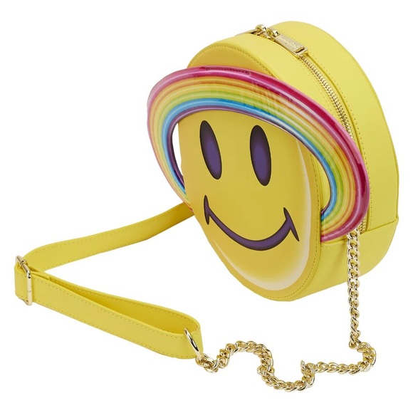 Lisa Frank Loungefly Yellow Rainbow Ring Smiley Face Saturn Crossbody Bag - Picture 12 of 12